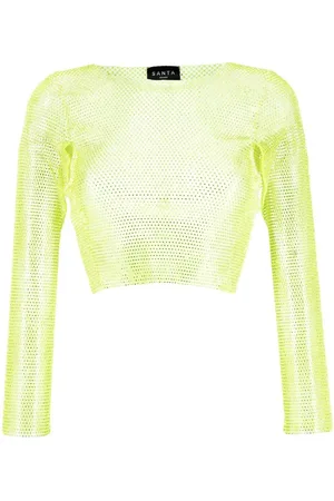 SANTA BRANDS Rhinestone-embellished mesh cropped top