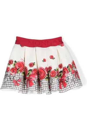 MONNALISA Logo-waistband floral-print skirt