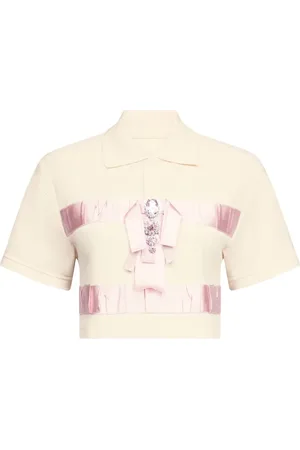 AREA Crystal-embellished cropped polo