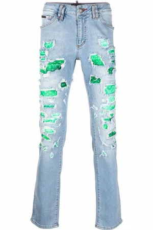 Philipp Plein Ripped-effect slim-fit jeans