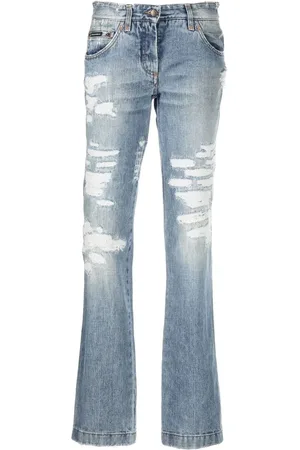 Dolce & Gabbana 2000s ripped-effect straight-legged jeans