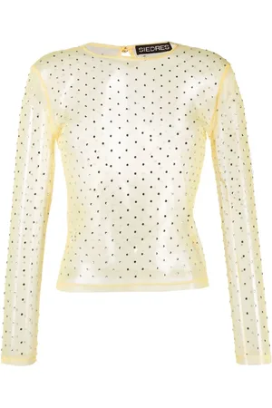 SIEDRES Desta crystal-embellished sheer top