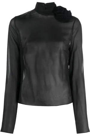 MAGDA BUTRYM Floral-appliqu?? semi-sheer silk top