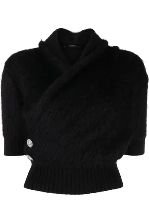 Balmain Crystal-embellished buttons wrap knitted top