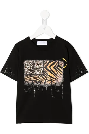 Roberto Cavalli Animal-print studded-logo T-shirt