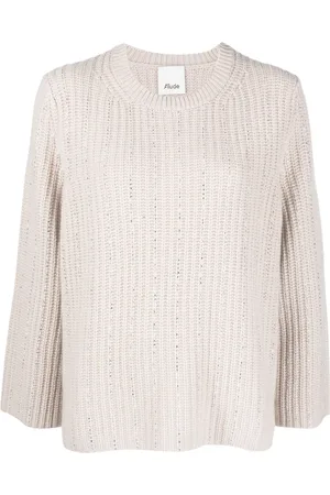 Allude Rhinestone-stripes ribbed-knit jumper
