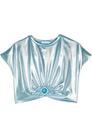 MISS GRANT Ring-embellished lamé cropped T-shirt