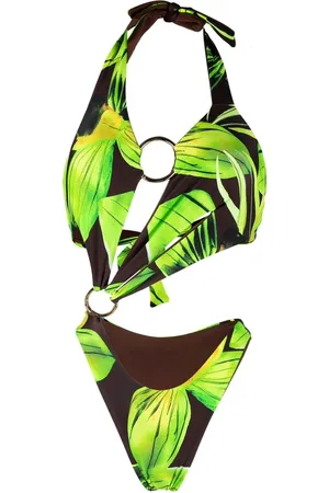Louisa Ballou Leaf-print halterneck swimsuit