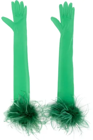 Styland Feather-trim long-length gloves