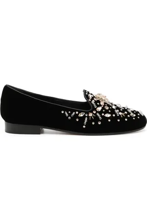 RENE CAOVILLA Crystal-embellished velvet loafers