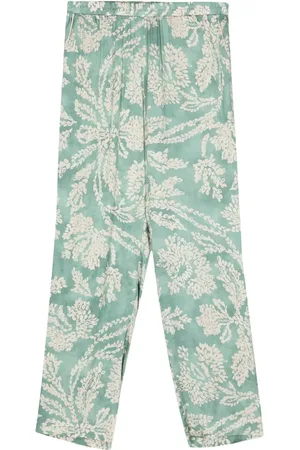 ..,MERCI Leaf-print satin trousers