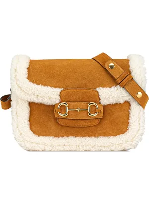 Gucci 2020 Small Shearling Trimmed Suede Horsebit 1955 crossbody bag