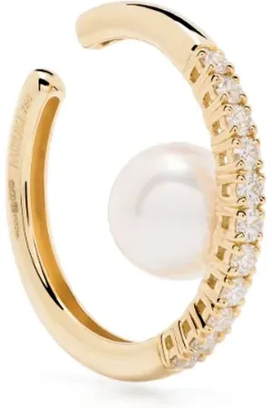Mizuki 18kt yellow Akoya pearl and diamond earcuff