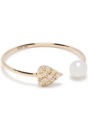 Mizuki 14kt yellow diamond heart and pearl ring