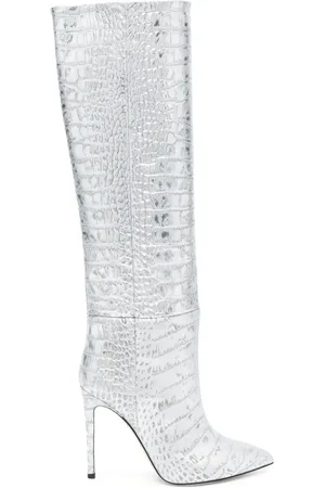 PARIS TEXAS Croc-effect knee-high boots