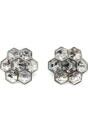 JENNIFER GIBSON JEWELLERY Vintage Art Deco Inspired Hexagonal Crystal Floral Earrings 1980s