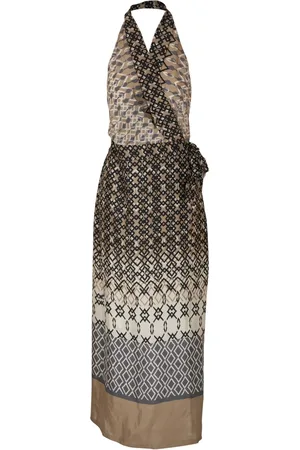 Brunello Cucinelli Geometric-print halterneck dress