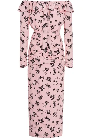 Alessandra Rich Floral-print ruffle off-shoulder dress