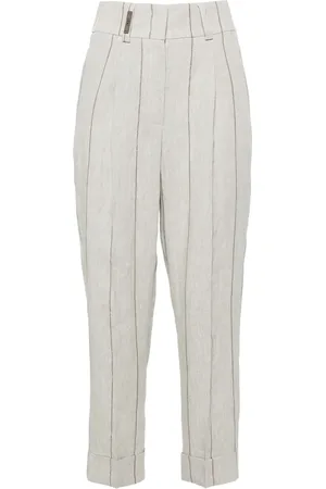 PESERICO SIGN Pinstriped linen cropped trousers