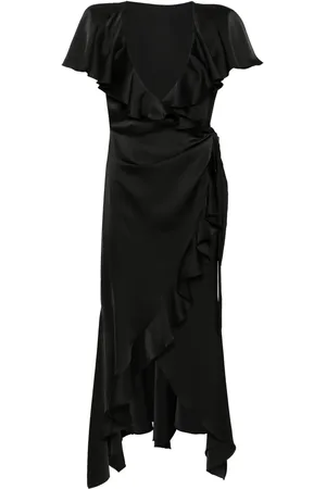 Serafini Ruffled satin wrap dress
