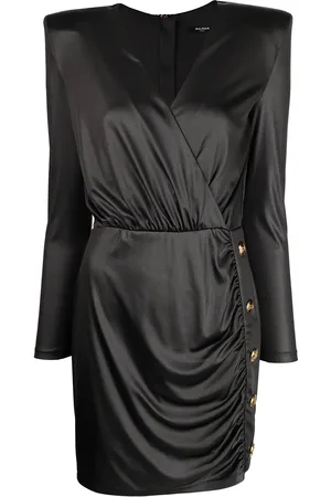 Balmain Metallic draped padded-shoulder dress