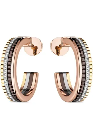 Boucheron 18kt yellow, rose, and white Quatre Classique diamond hoop earrings