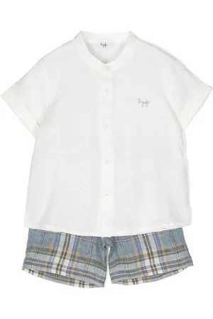 Il gufo Checked linen shorts set