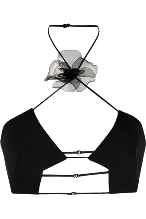 Nensi Dojaka Floral-appliqu?? halterneck cropped top