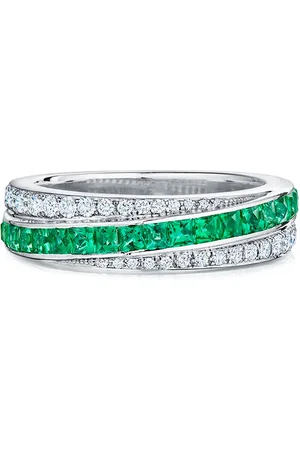 Kwiat 18kt white gold Splendor diamond and emerald stripe partway band