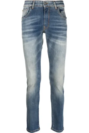 SALVATORE SANTORO Logo-patch cotton slim-fit jeans