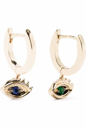 DELFINA DELETTREZ 9kt yellow Micro-Eye Piercing emerald and sapphire earrings