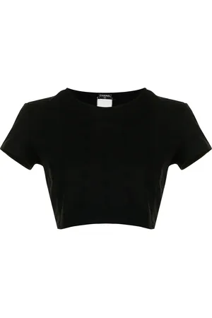 CHANEL 1990s embroidered logo cropped T-shirt