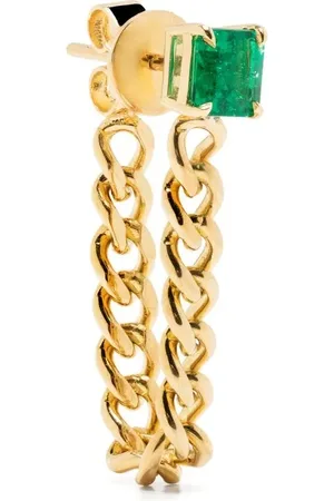 Anita 18kt yellow cuban link emerald stud earring