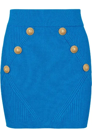 Balmain Button-detailed rib-knit skirt