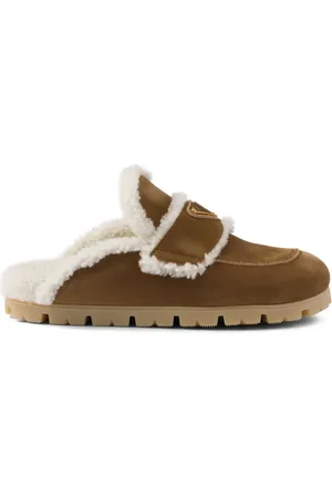 Prada Shearling-trim suede mules