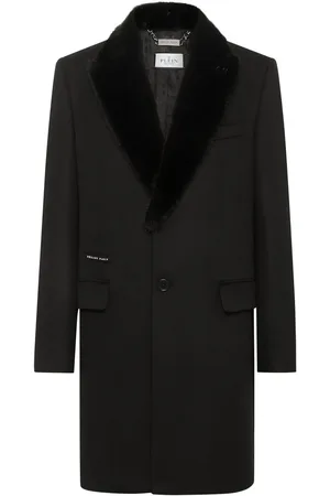 Philipp Plein Faux-fur trim single-breasted coat