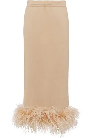 Prada Feather-trim cotton midi skirt