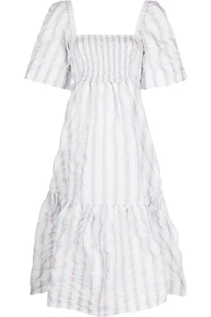 Ganni Striped seersucker midi dress
