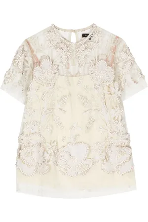 BIYAN Conch-embroidered sheer blouse