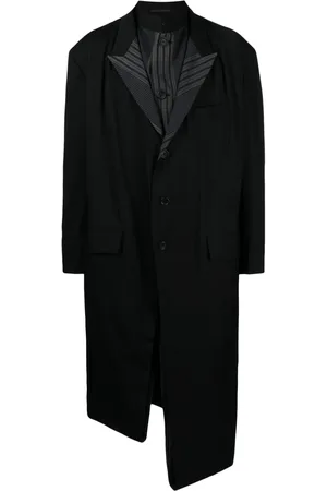YOHJI YAMAMOTO Asymmetric striped-lining wool coat