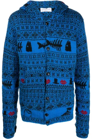 YOHJI YAMAMOTO Fair-isle hooded cardigan