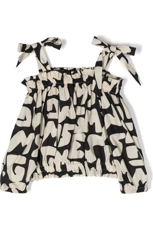 Msgm Ruffle logo-print crop-top