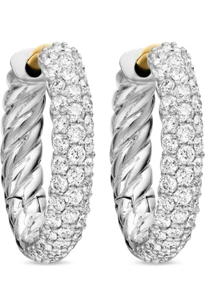 David Yurman Sterling Petite pavé diamond huggie hoop earrings (14mm)