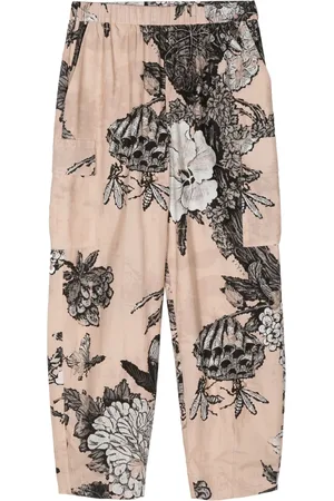 BIYAN Floral-print elasticated waistband cropped trousers