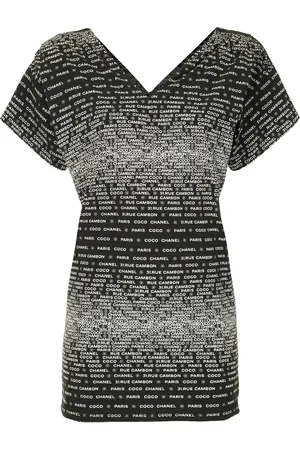 CHANEL 2009 logo-print V-neck T-shirt