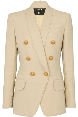 Balmain Double-breasted fray-trimmed blazer
