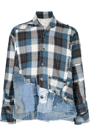 GREG LAUREN Denim-panel patchwork shirt