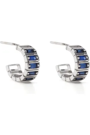 Suzanne Kalan 18kt white gold baguette sapphire hoops