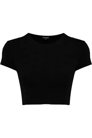 CHANEL 1990-2000 CC-embroidered crop T-shirt