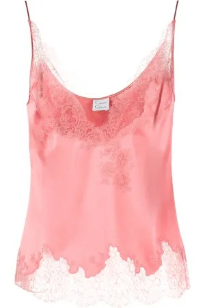 CARINE GILSON Floral-lace detail sleeveless silk top
